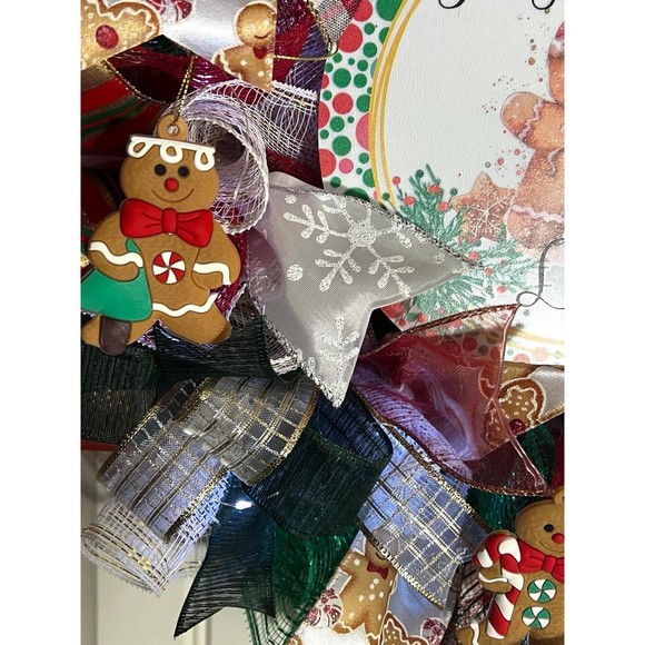Handmade Gingerbread Love Christmas Holiday Ribbon Door Wreath 22 ins W56 - Picture 9 of 13